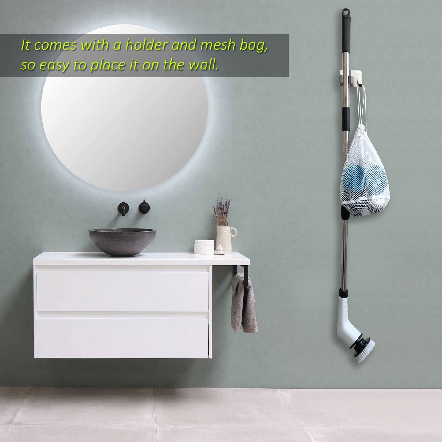 Electric cleaning brush with 8 drill brush heads & adjustable handle