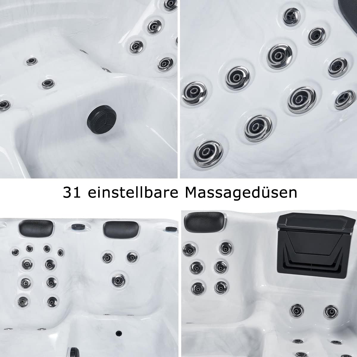 Outdoor-Whirlpool 'BERLIN' für 3 Personen inkl. Thermoabdeckung & LED: 31-Massagedüsen