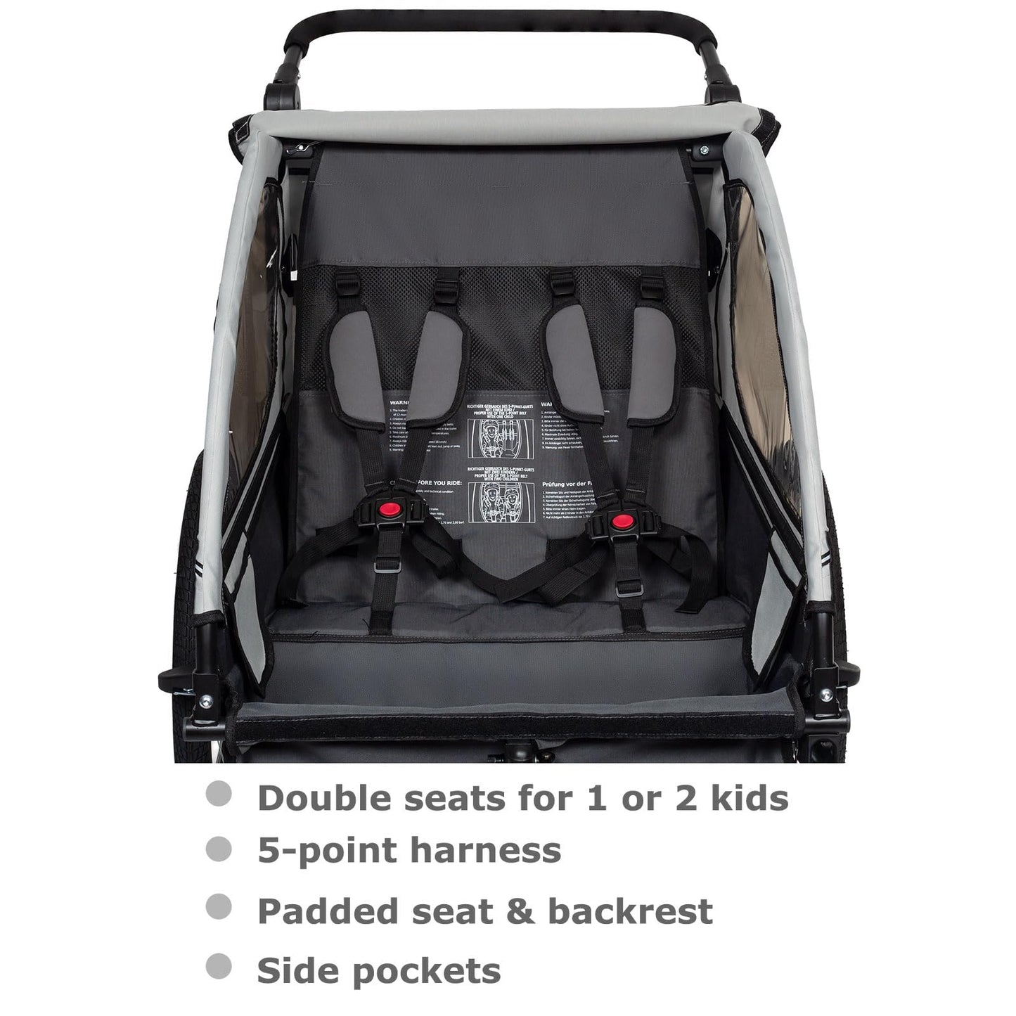 Tiggo 2-in-1 Fahrradanhänger mit Buggy-Set: 360° Drehbar mit Federung - max. 40kg (Grau)