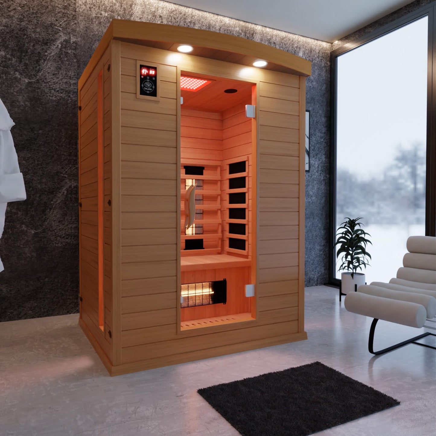 Dewello® Infrarotsauna 'Pierson' (135x105cm) für 1-2 Personen aus Hemlock-Holz, LED, Bluetooth