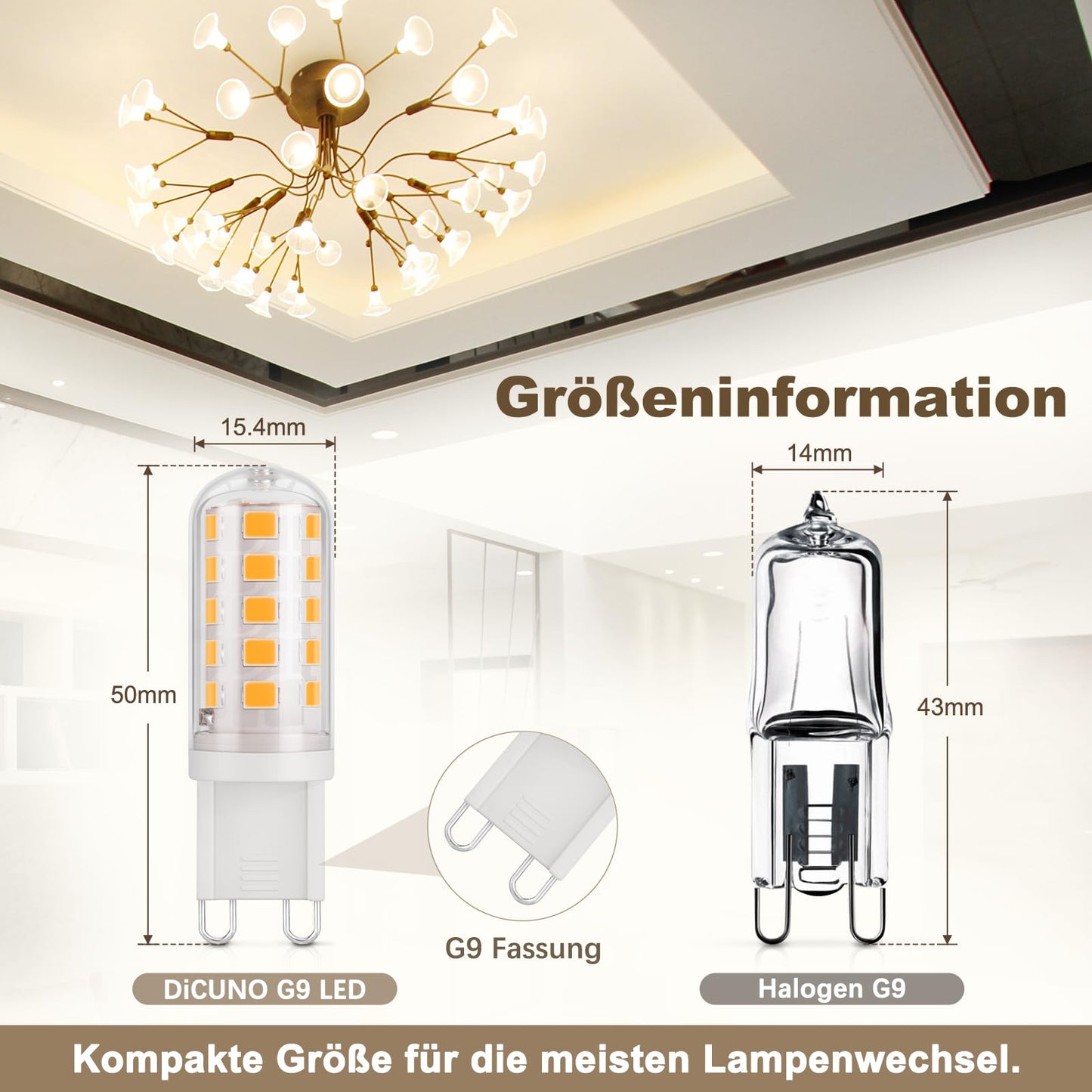 DiCUNO G9 LED bulb 3W (warm white 2700K): Non-dimmable - 6-pack