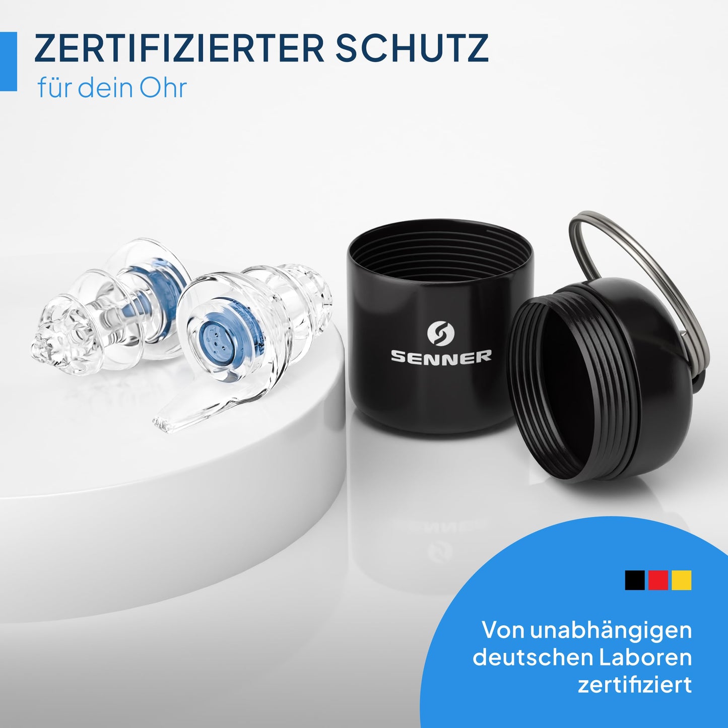 Senner® Earplugs for sleeping: Extra-soft with aluminum container for the earplugs (transparent)