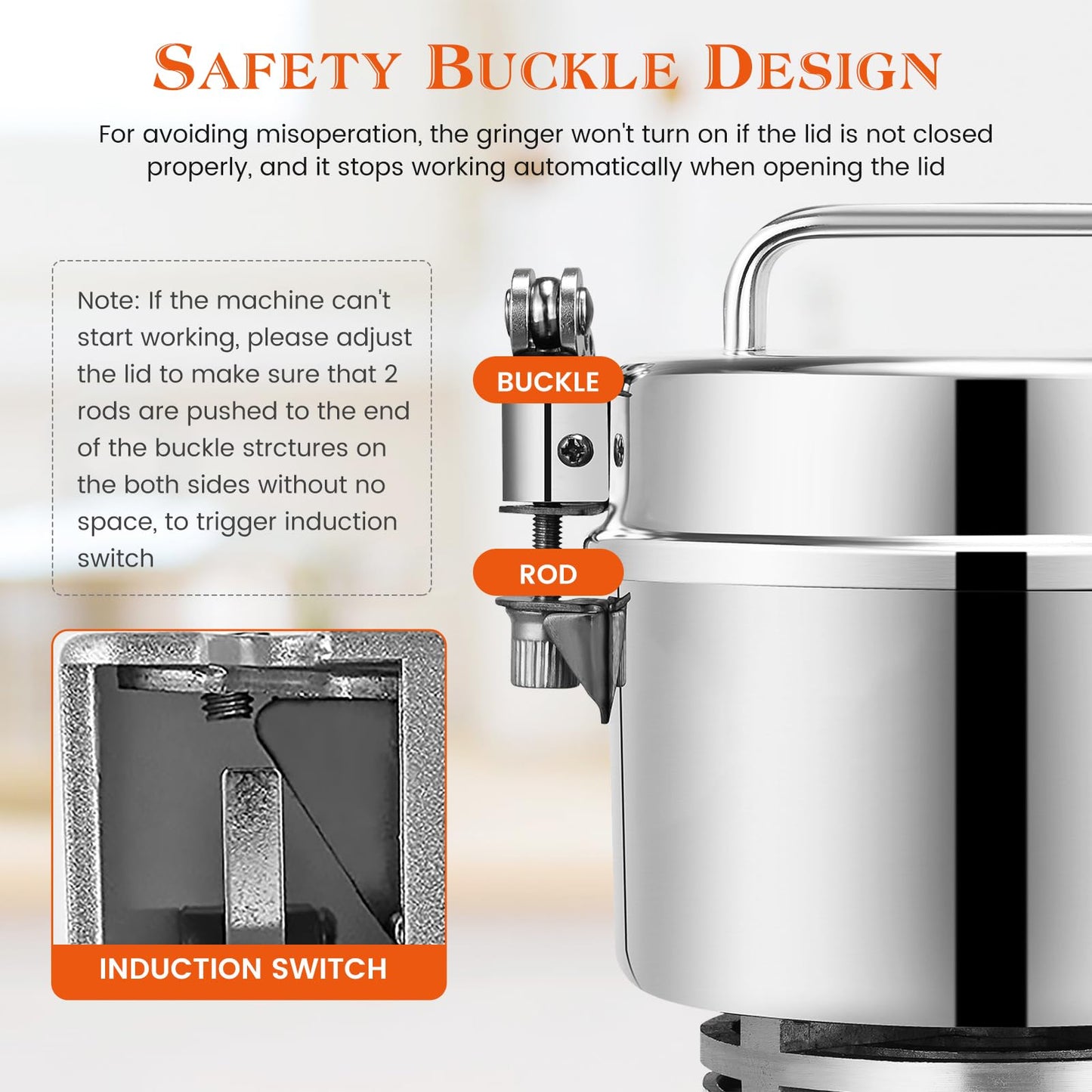 Electric grain mill (500g) made of stainless steel: High speed with 28000rpm powerful motor