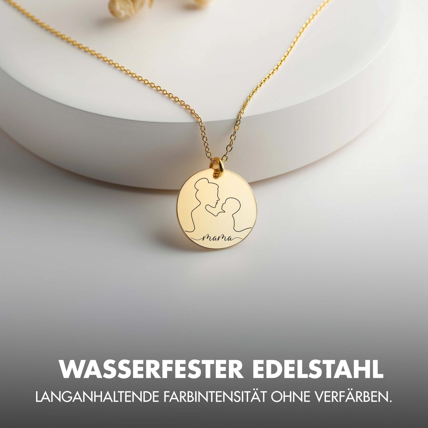 Personalized initial necklace for mothers with engraving & two round pendants in rose gold, gold and silver