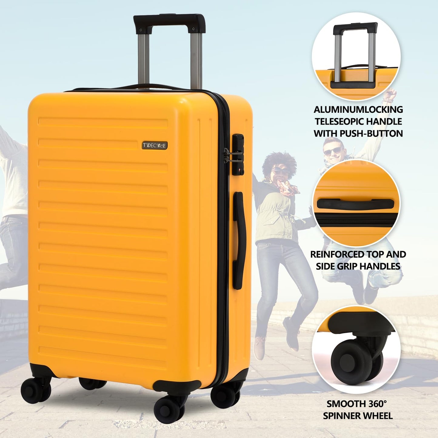 TYDECKARE hard-shell travel suitcase set (2 pieces) with front opening, TSA lock | Orange