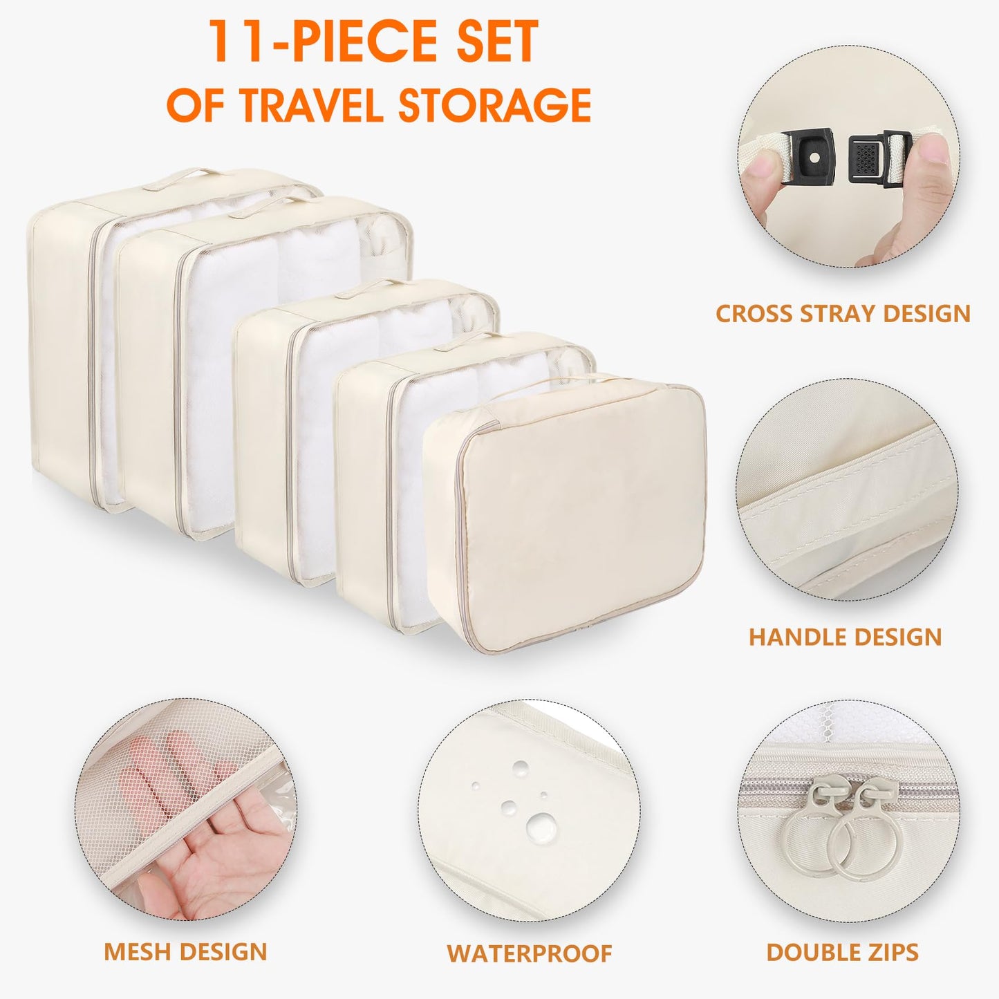 WECUTE Koffer Organizer-Set (11-teilig): Wasserdichte Reise-Kleidertaschen (Khaki)