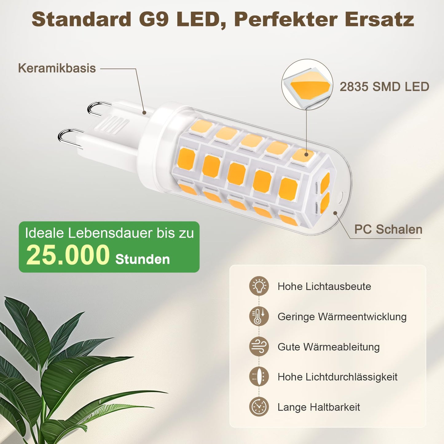 DiCUNO G9 LED bulb 3W (warm white 2700K): Non-dimmable - 6-pack