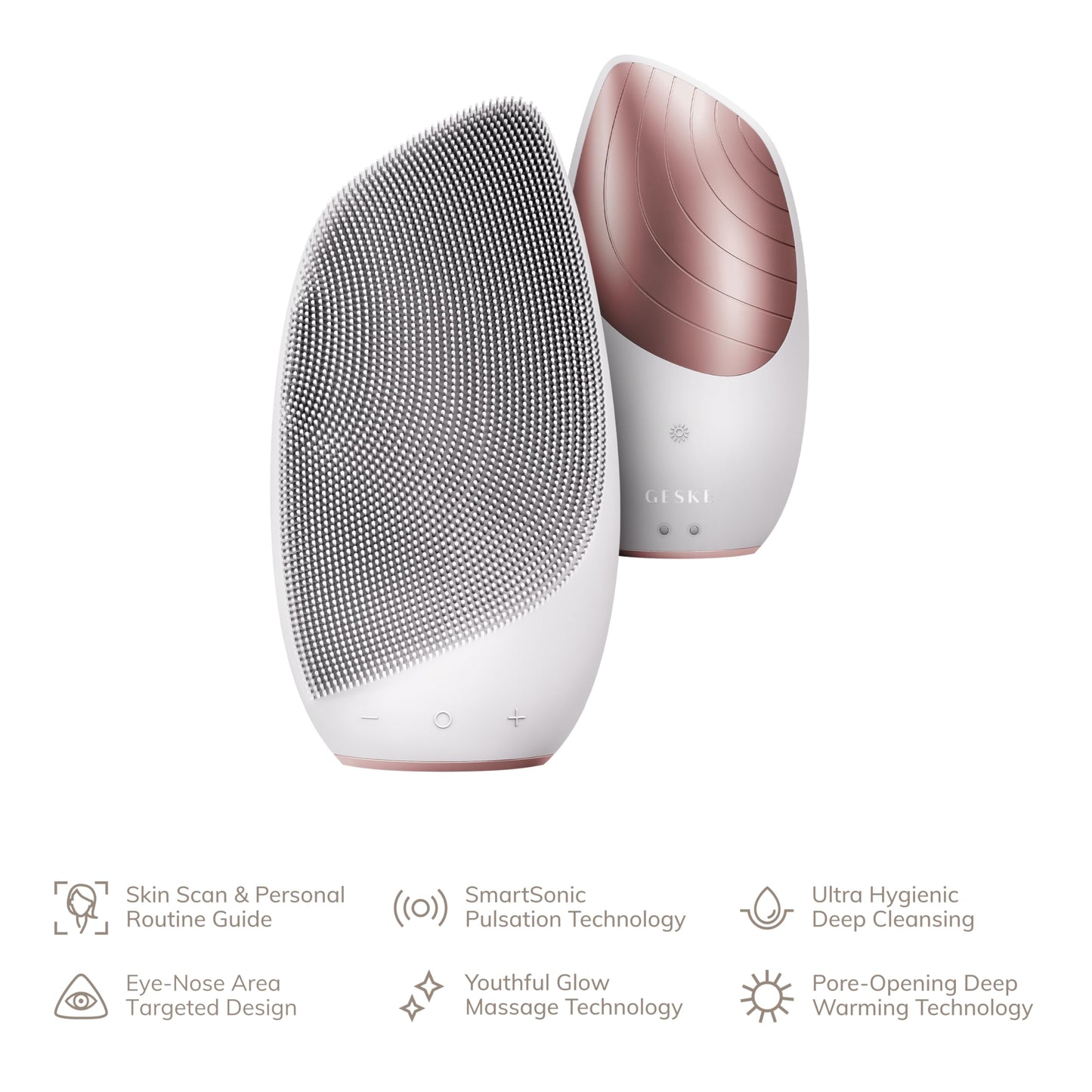 GESKE | SmartAppGuided™ Sonic Thermo Facial Brush | 6 in 1 + GESKE Hydrating Cleanser | Set with matching cosmetics | Beauty Bundle