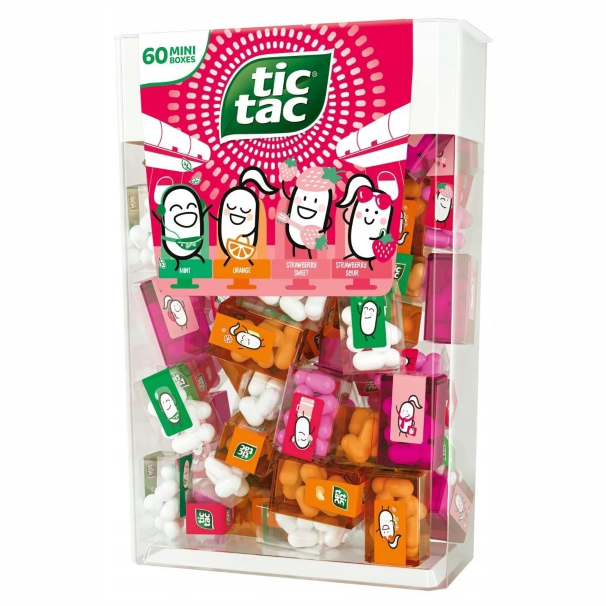 Kleiner Genuss, große Vielfalt – die Tic Tac Strawberry Edition im Mini-Mix bietet dir 60 handliche Schachteln à 3,8 g in vier leckeren Sorten. Perfekt zum Teilen, für unterwegs oder als süße Aufmerksamkeit – ideal auch zu Halloween oder anderen Anlässen.
Eigenschaften:
Gesamtinhalt: 228 g, aufgeteilt in 60 Mini-Schachteln (à 3,8 g)
Sortenvielfalt: 15x Erdbeer-Süß, 15x Erdbeer-Sauer, 15x Orange, 15x Minze
Ideal zum Verteilen – für Partys, unterwegs oder als Mitgebsel
Kompakt & praktisch: Einzeln verpac