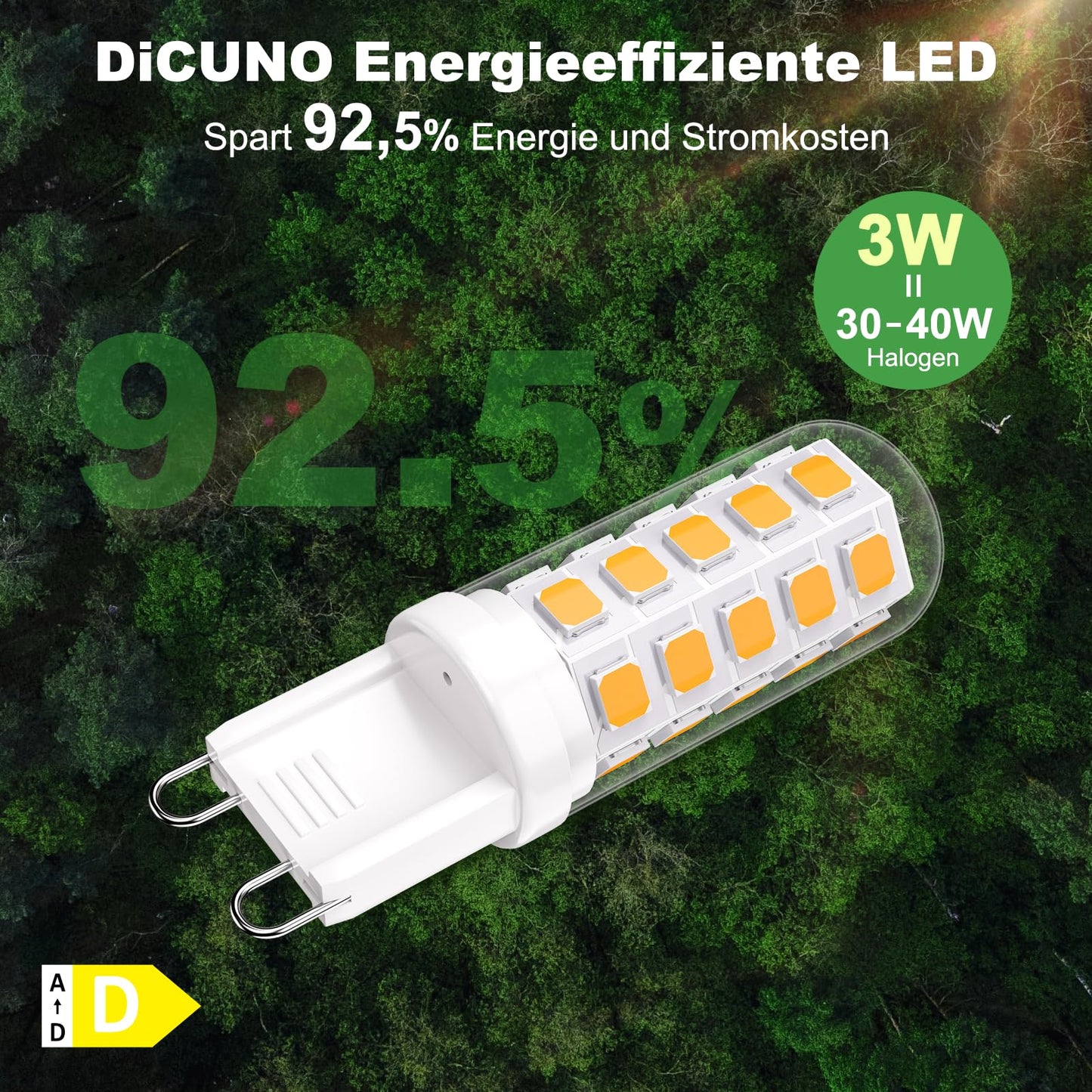 DiCUNO G9 LED bulb 3W (warm white 2700K): Non-dimmable - 6-pack