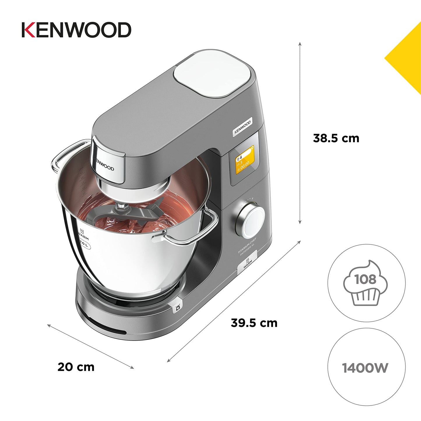 Kenwood Titanium Chef Patissier XL KWL90.034SI (1400 Watt) | Food processor with integrated scale & heating function,