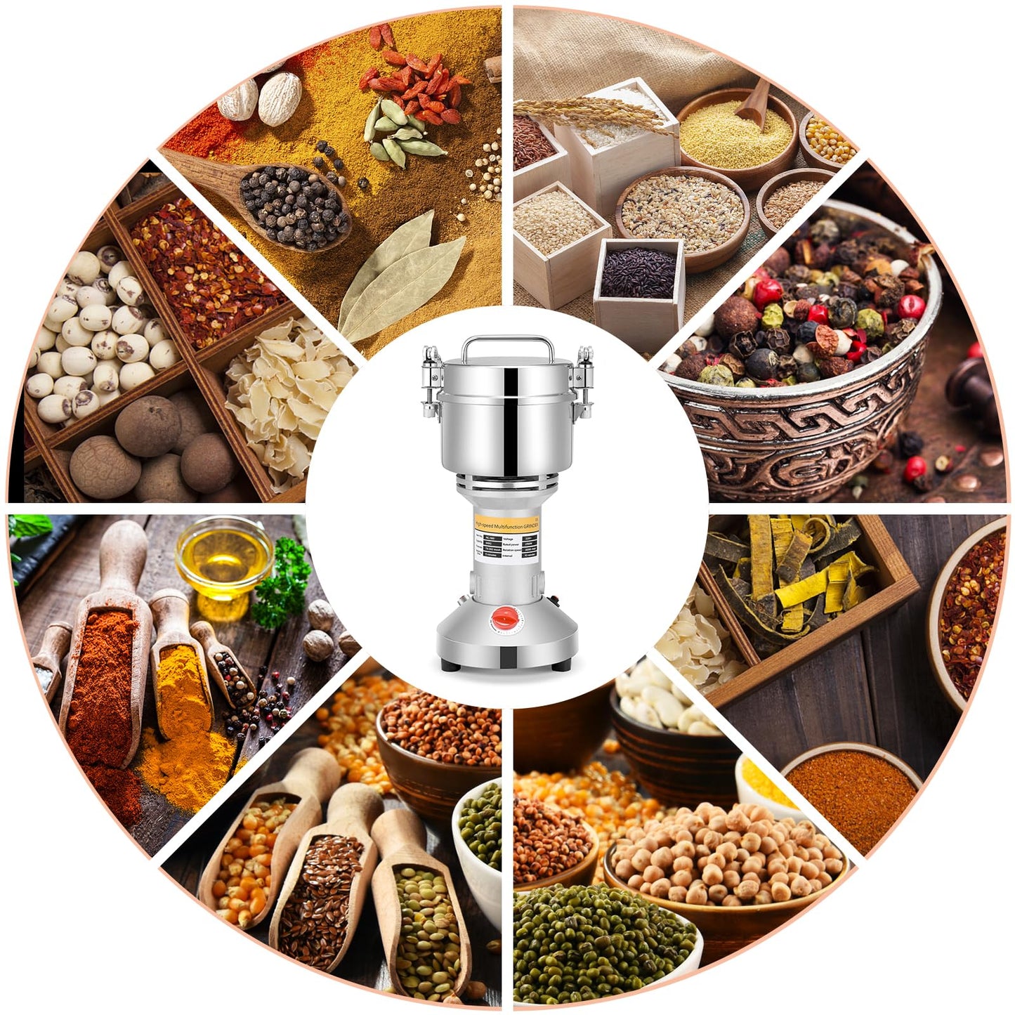 Electric grain mill (500g) made of stainless steel: High speed with 28000rpm powerful motor