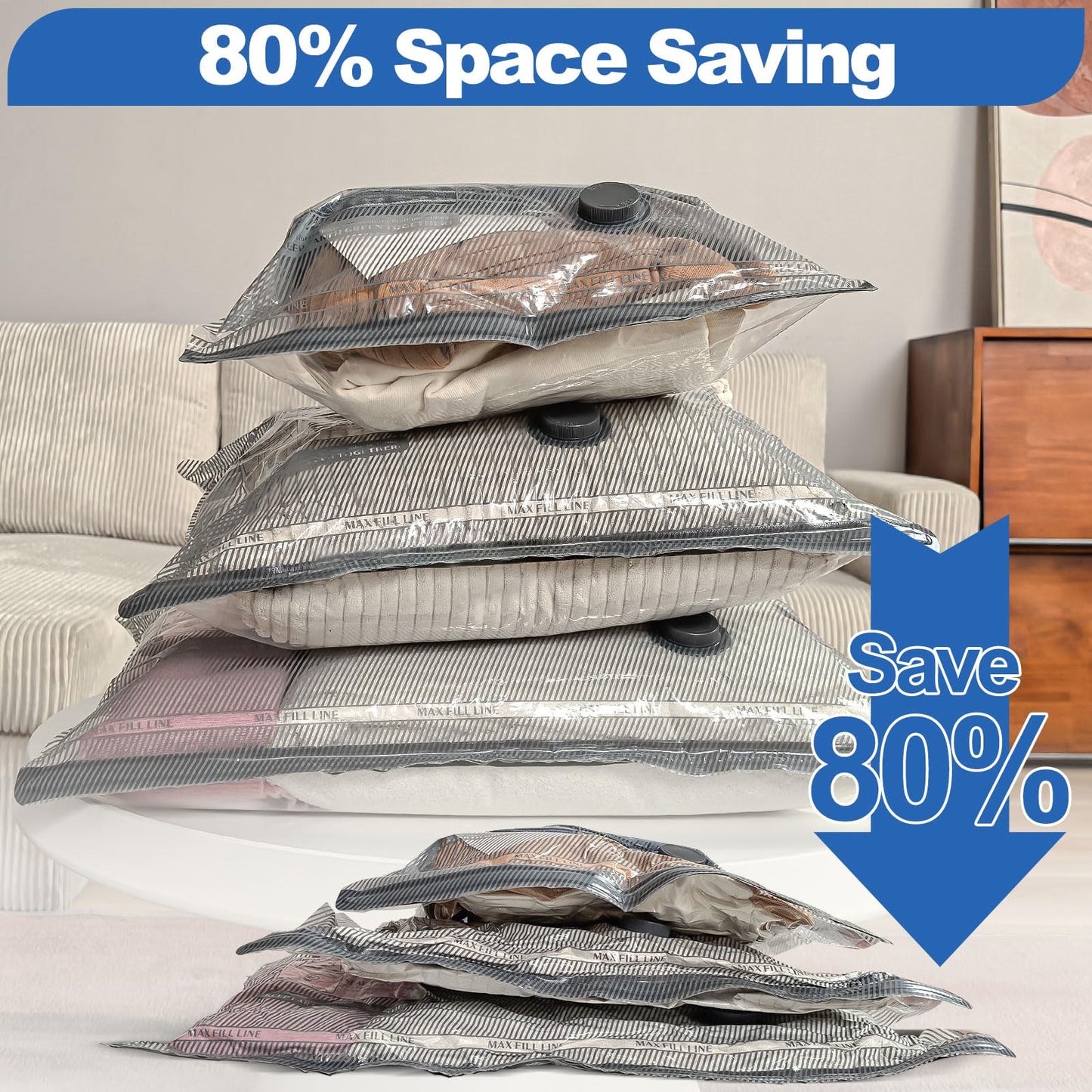 Vacuum Bags for Clothes with USB Electric Pump (9 Pack): Reusable for Travel