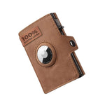Men's Genuine Leather Wallet - Slim Design with RFID Blocking, AirTag Compatible, 10 Card Slots, and Coin Compartment