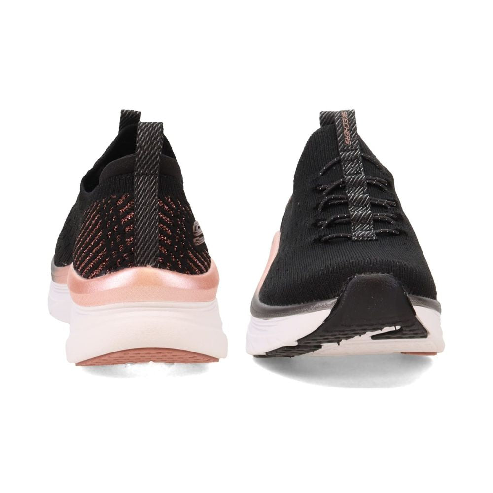 Skechers 'D'LUX Walker LET IT Glow' Women's Sneaker (Black Knit-Rose Gold Trim)