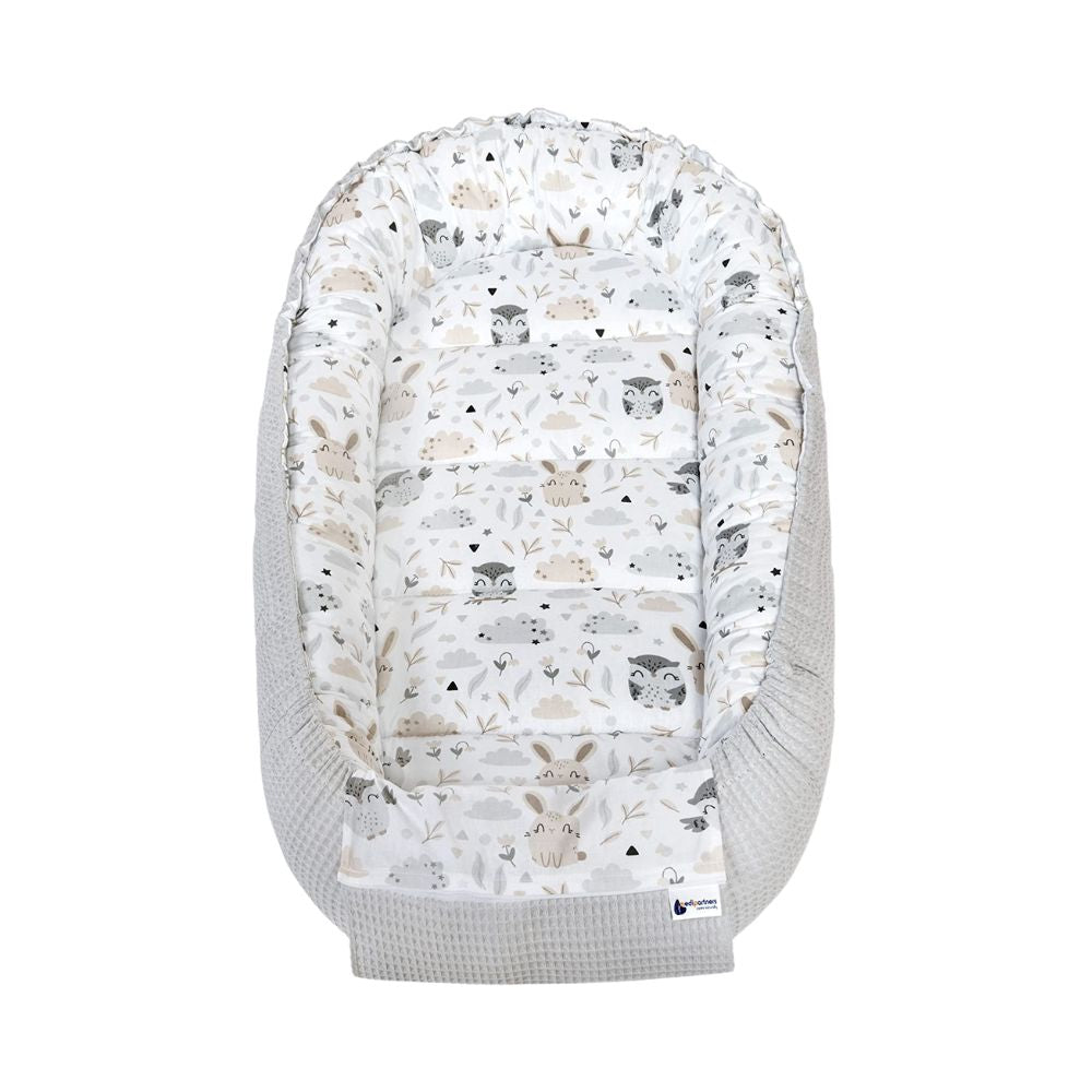 Medi Partners Baby-Nestchen für Neugeborene aus 100% Baumwolle (100x60x15cm): Eulen-Motiv
