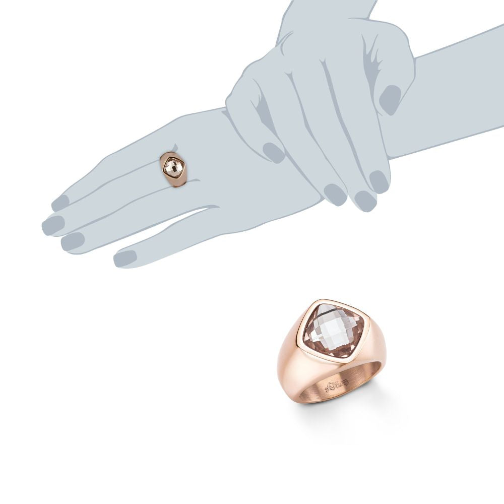 s.Oliver Jewel Damen-Ring aus Edelstahl mit roségoldfarbenem Kristall