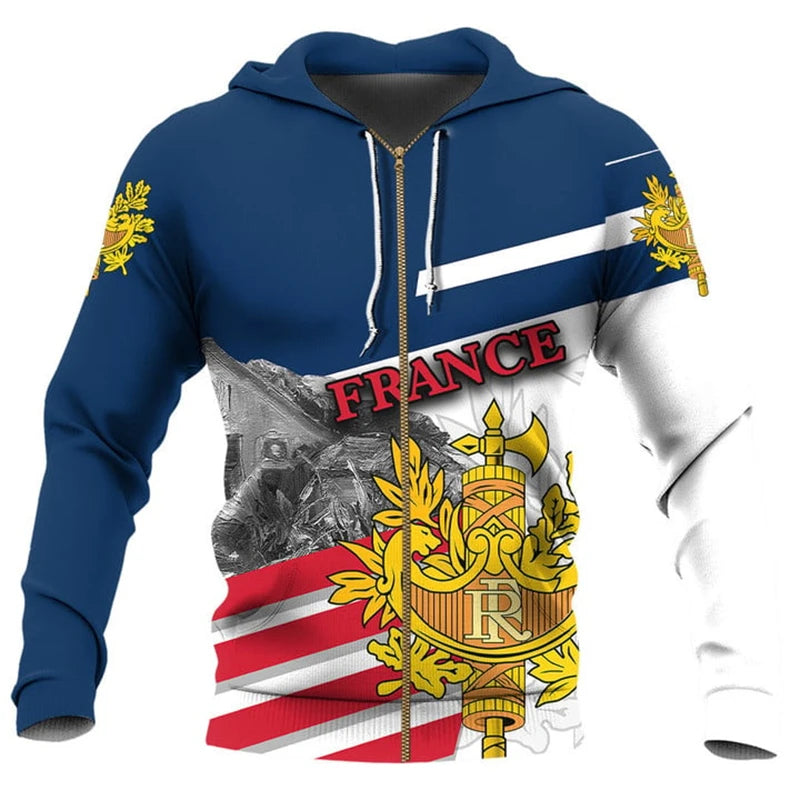 Frankreich ZIP Sport Hoodie 3D: Unisex | EM2024 Streetwear