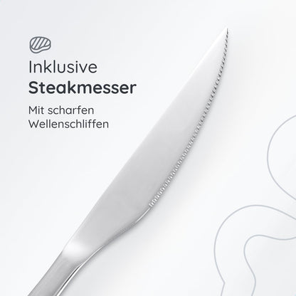 Deleca Edelstahl Besteckset für 12-Personen (72-teilig): Spülmaschinenfest, Silber-Tafelbesteck für Haus