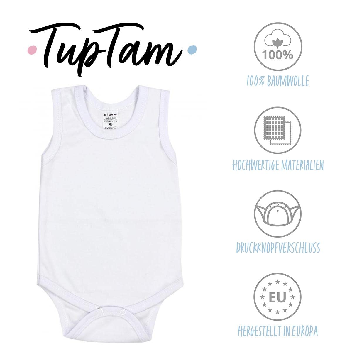 TupTam baby boys' underarm bodysuits in a pack of 5 made of cotton: OEKO-TEX certified