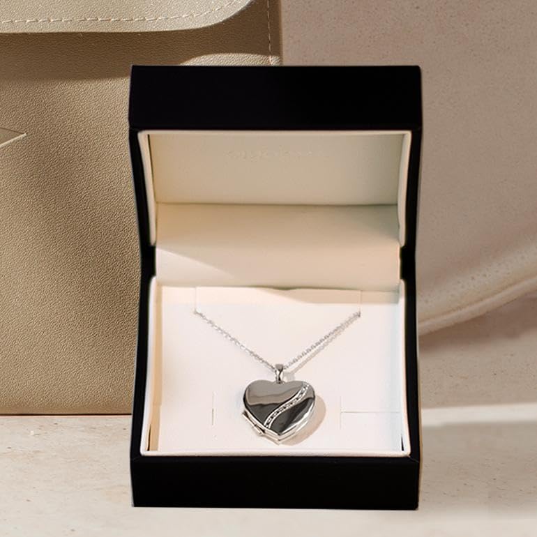 AMOONIC Heart Locket - Silver 925: Photo Amulet Necklace with Engraving | Love Gift