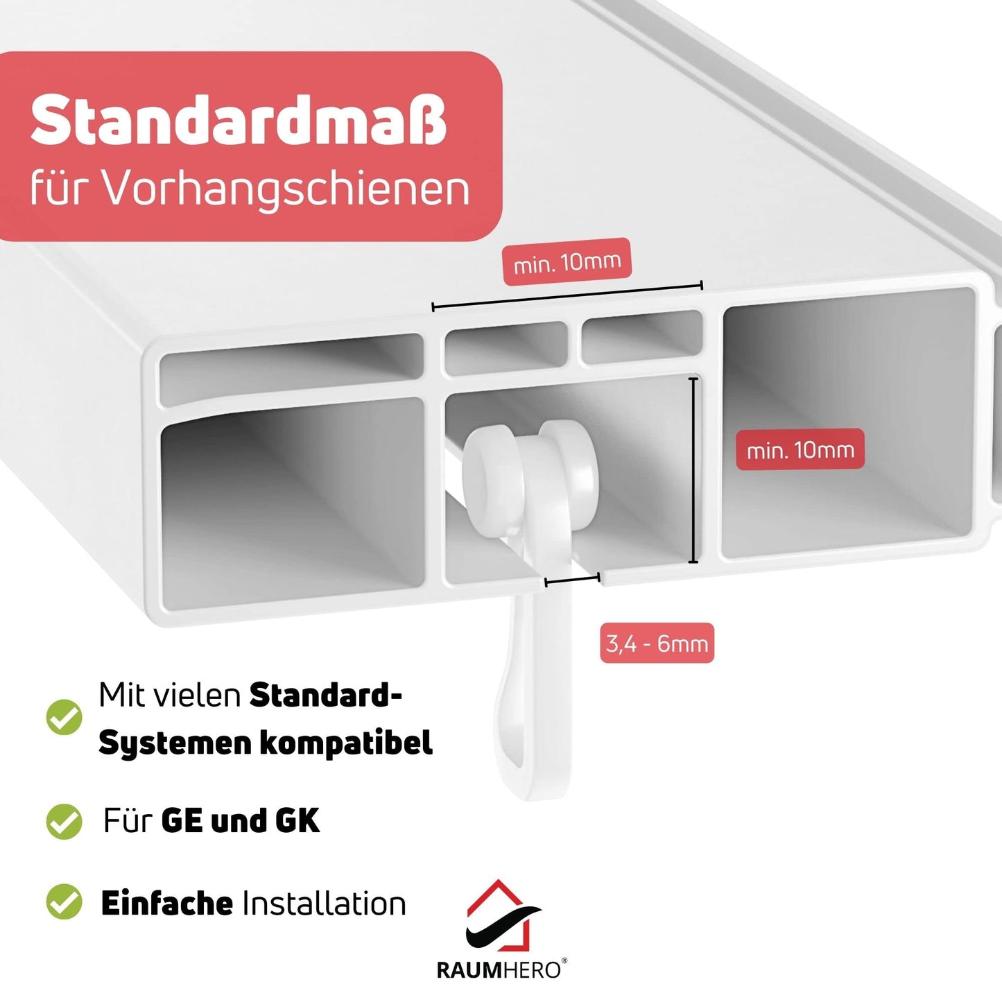 Raumhero Gardinen Rollengleiter (100 Haken & 6 Feststeller) -Weiß- Made in Germany