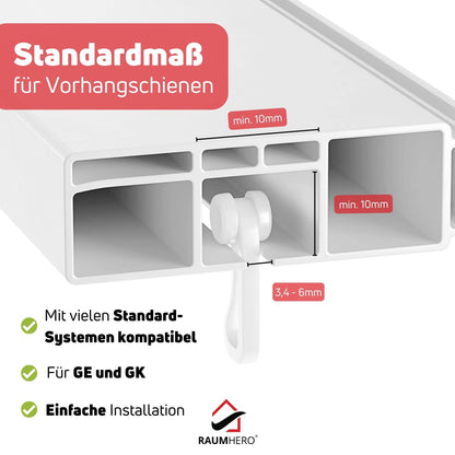 Raumhero Gardinen Rollengleiter (100 Haken & 6 Feststeller) -Weiß- Made in Germany