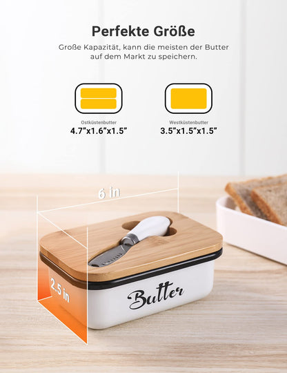 Butterdose mit Holzdeckel für 250g Butter mit multifunktionales Buttermesser