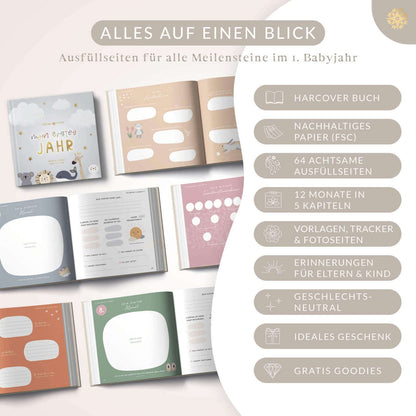 Babyalbum - Mein erstes Jahr "PURE" mit über 75 Stickern & Spruchkarte EXTRA