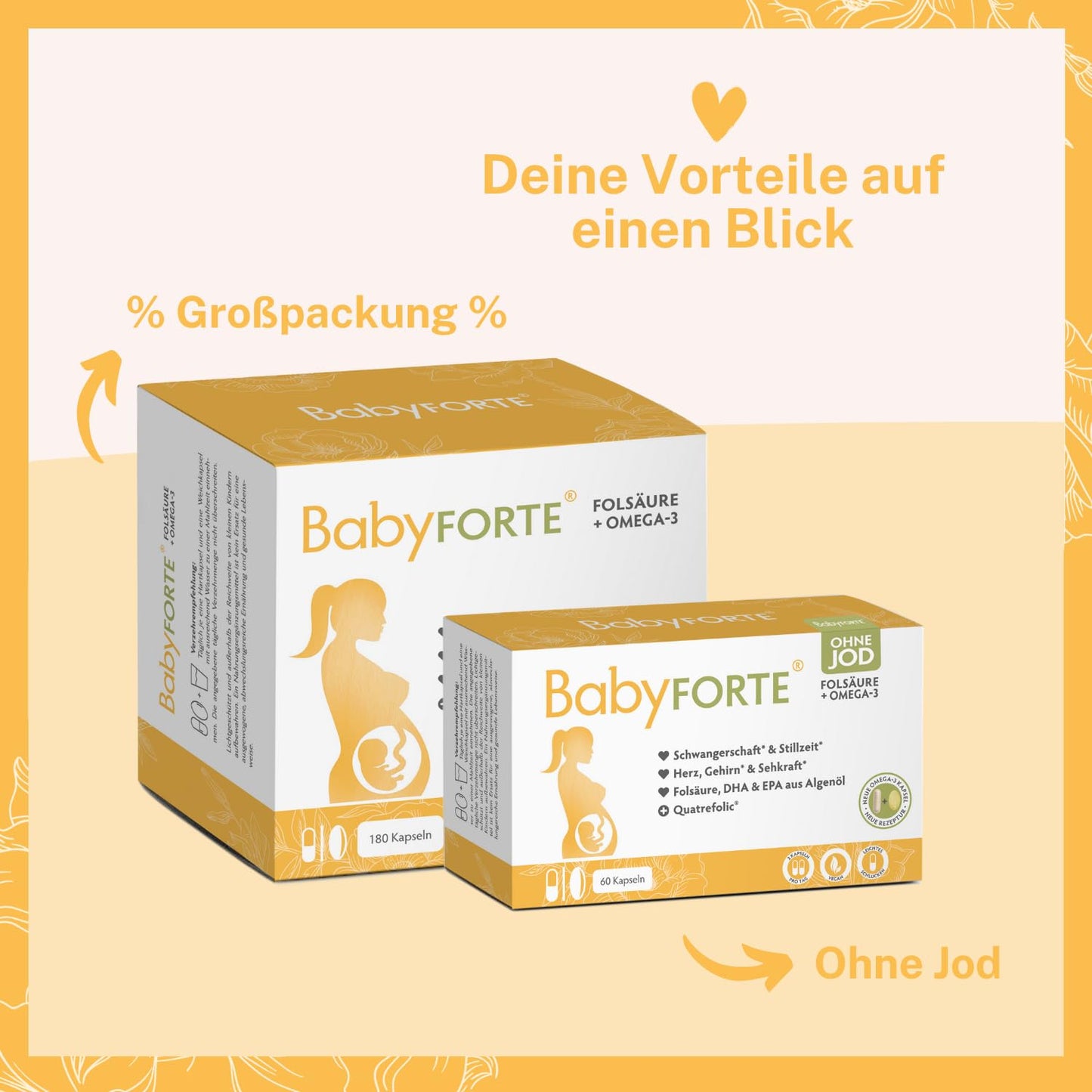 BabyFORTE Pregnancy Vitamins | 180 vegan capsules with folic acid, DHA, EPA, iodine &amp; Co.