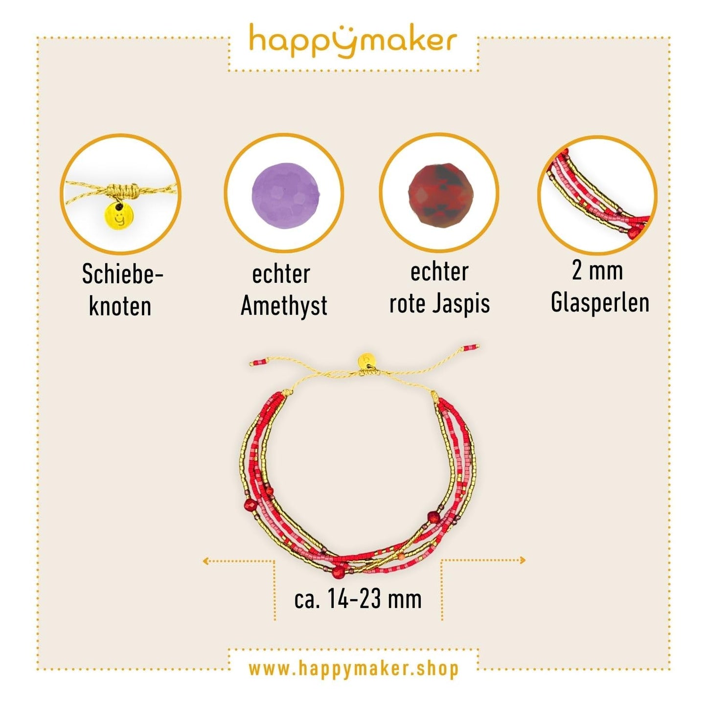 happymaker ladies pearl bracelet with genuine gemstones, amethyst and red jasper
