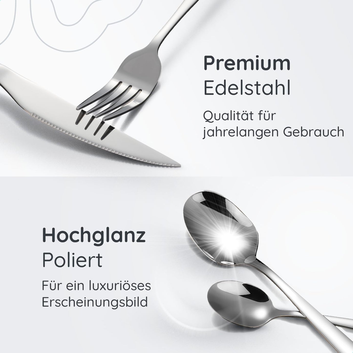 Deleca Edelstahl Besteckset für 12-Personen (72-teilig): Spülmaschinenfest, Silber-Tafelbesteck für Haus