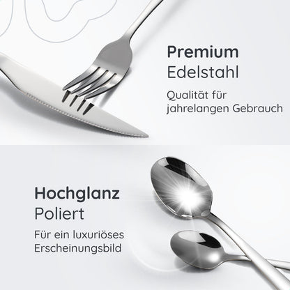 Deleca Edelstahl Besteckset für 12-Personen (72-teilig): Spülmaschinenfest, Silber-Tafelbesteck für Haus