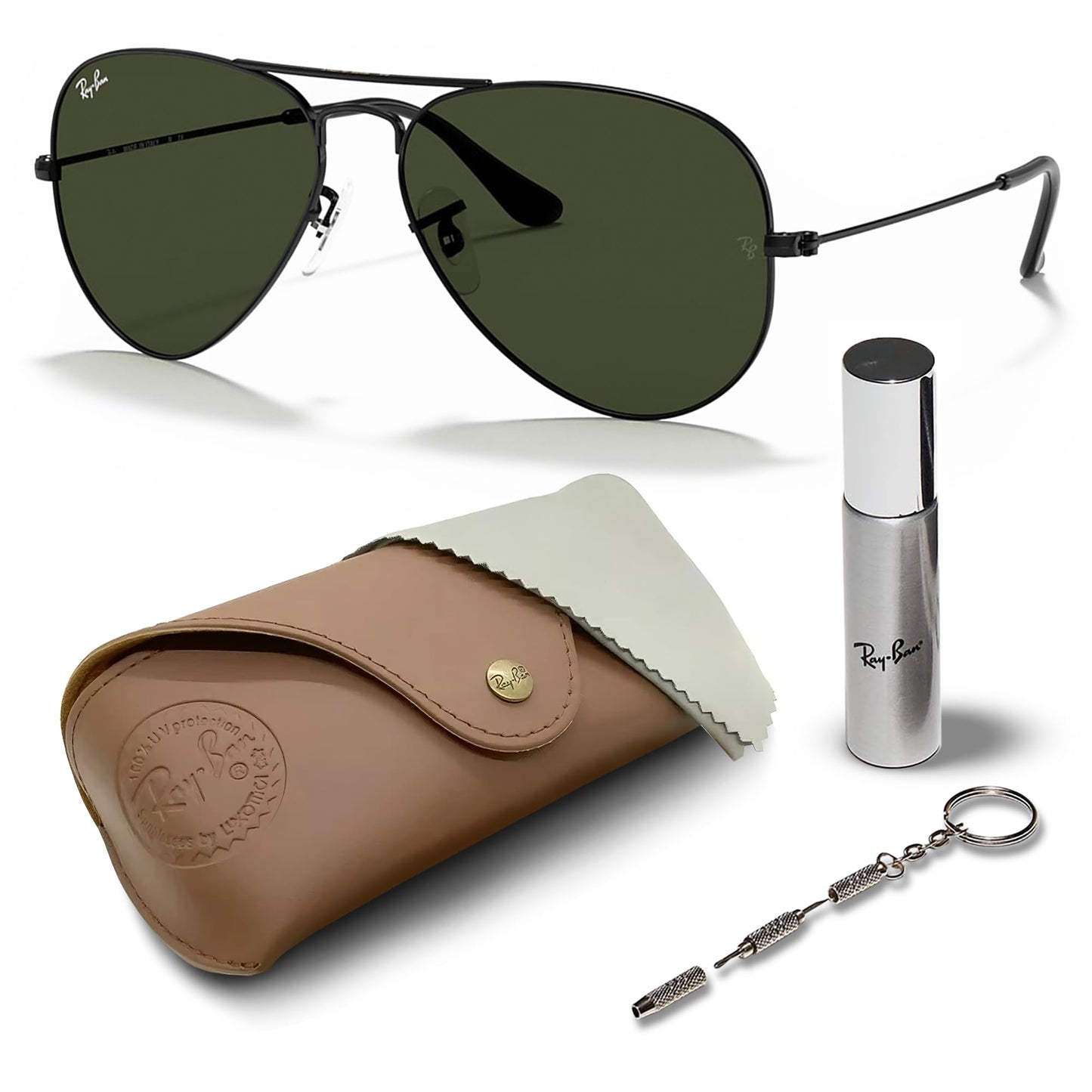 Ray Ban 'Aviator' RB3025 crystal glass sunglasses set for men including case