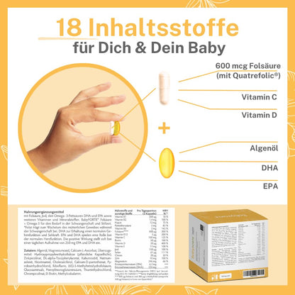 BabyFORTE Pregnancy Vitamins | 180 vegan capsules with folic acid, DHA, EPA, iodine &amp; Co.