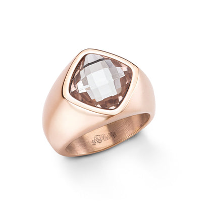s.Oliver Jewel Damen-Ring aus Edelstahl mit roségoldfarbenem Kristall