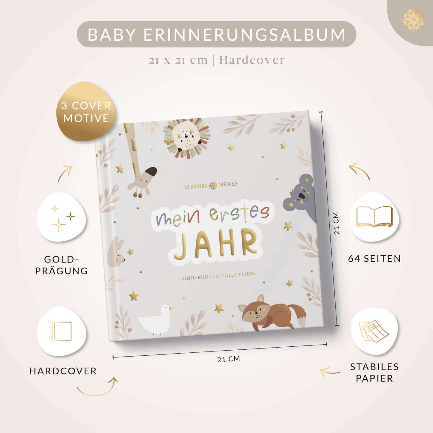 Babyalbum - Mein erstes Jahr "PURE" mit über 75 Stickern & Spruchkarte EXTRA