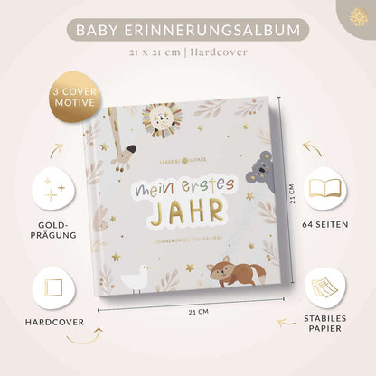 Babyalbum - Mein erstes Jahr "PURE" mit über 75 Stickern & Spruchkarte EXTRA