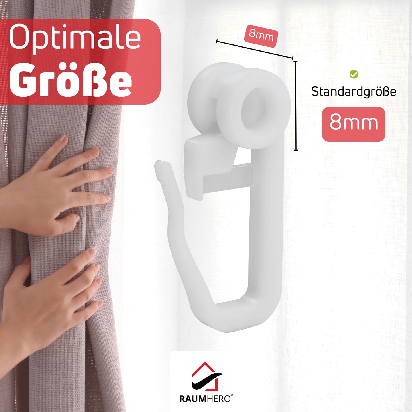 Raumhero Gardinen Rollengleiter (100 Haken & 6 Feststeller) -Weiß- Made in Germany