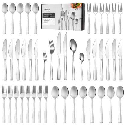 Deleca Edelstahl Besteckset für 12-Personen (72-teilig): Spülmaschinenfest, Silber-Tafelbesteck für Haus