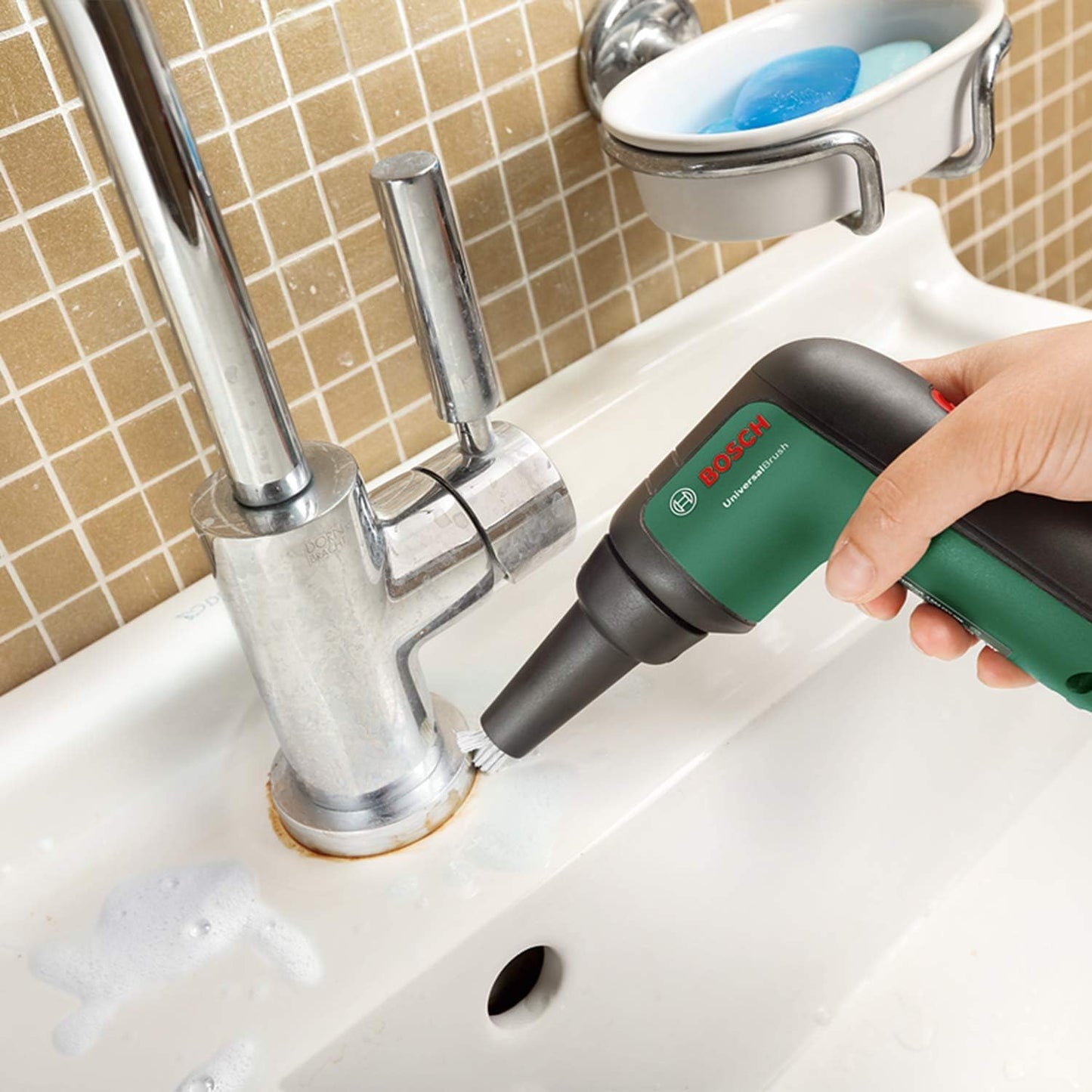Bosch Home and Garden cordless cleaning brush with 4 cleaning attachments, USB charging