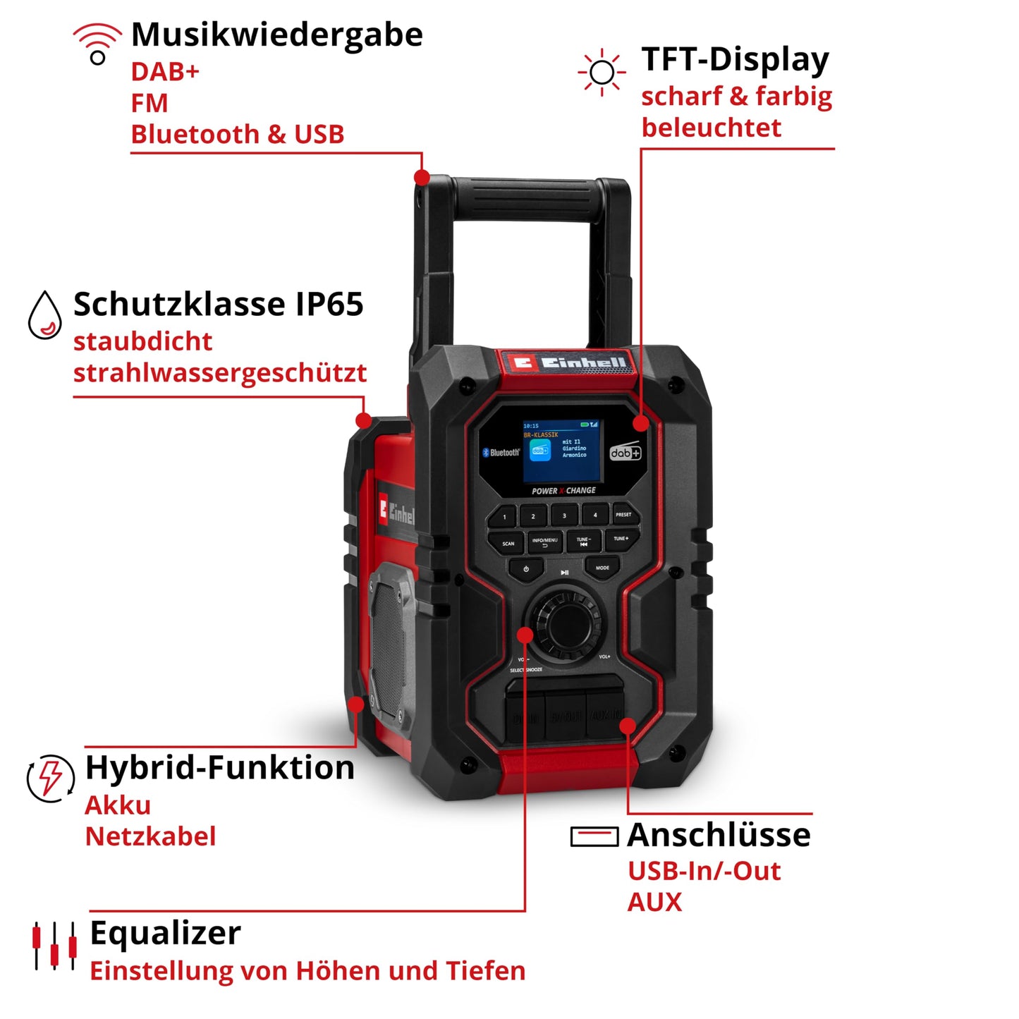 Einhell Cordless Construction Site Radio (TE-CR 18) Li DAB+/FM/BT - Solo Power X-Change without battery