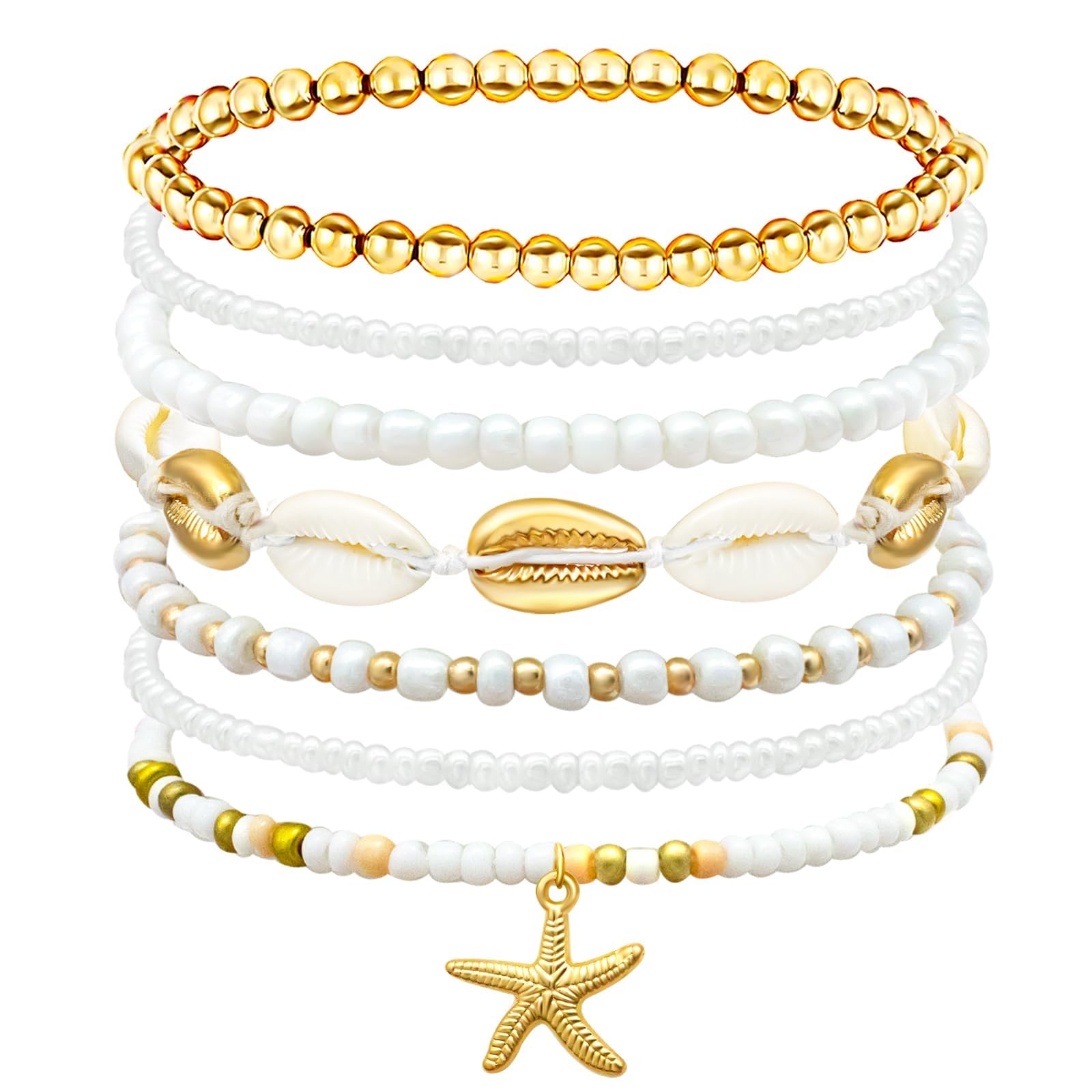 Strand Armband für Damen: 7-in-1 Style Schmuck mit Seesternen und Muscheln