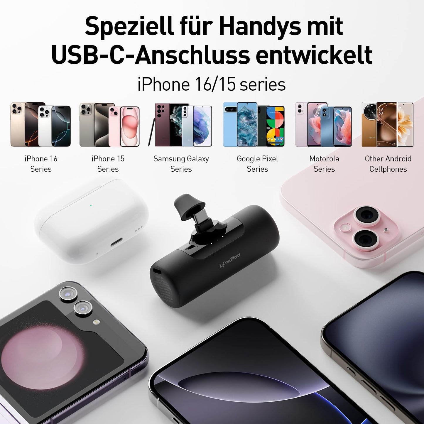 iWALK Mini Power Bank (4500mAh) with USB-C port: Compatible with iOS &amp; Android devices