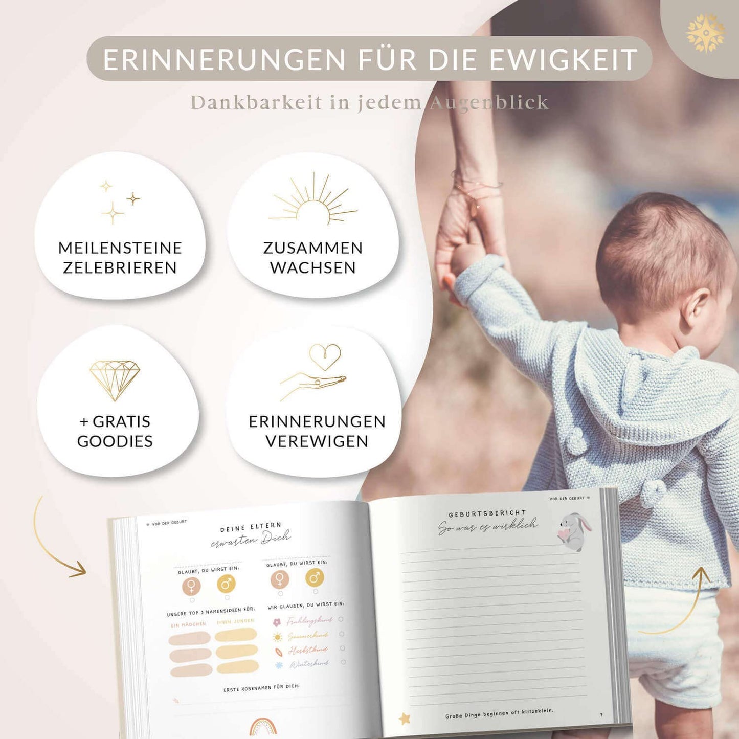 Babyalbum - Mein erstes Jahr "PURE" mit über 75 Stickern & Spruchkarte EXTRA