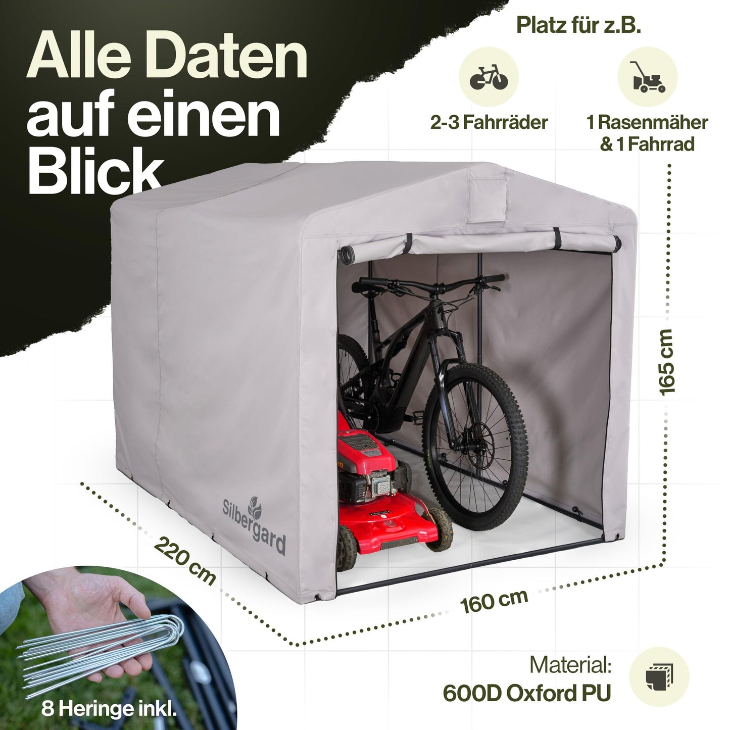 Silbergard Fahrradgarage mit extra Tiefe für E-Bikes: Wetterfest & Reißfest