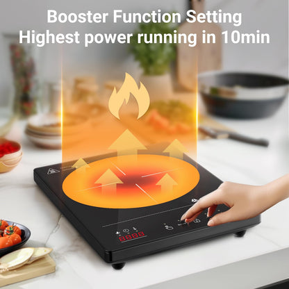 Aobosi Induction Hob 1 Plate, Induction Hob with Booster Function, 20 Power Levels and Temperature Levels, Compact Size, 2000W Portable Induction Hob, 10H Timer, Black
