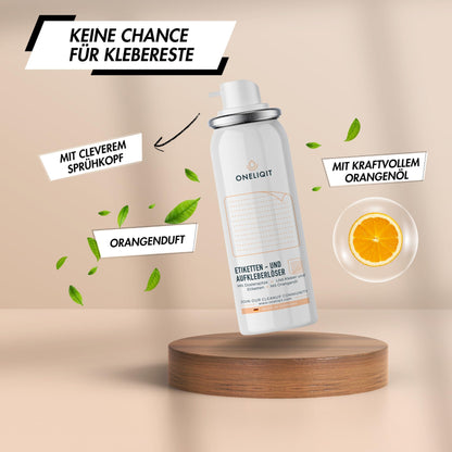ONELIQIT® Etikettenentferner mit Orangenöl (200ml): Aufkleber, Vignetten, Klebstoffen