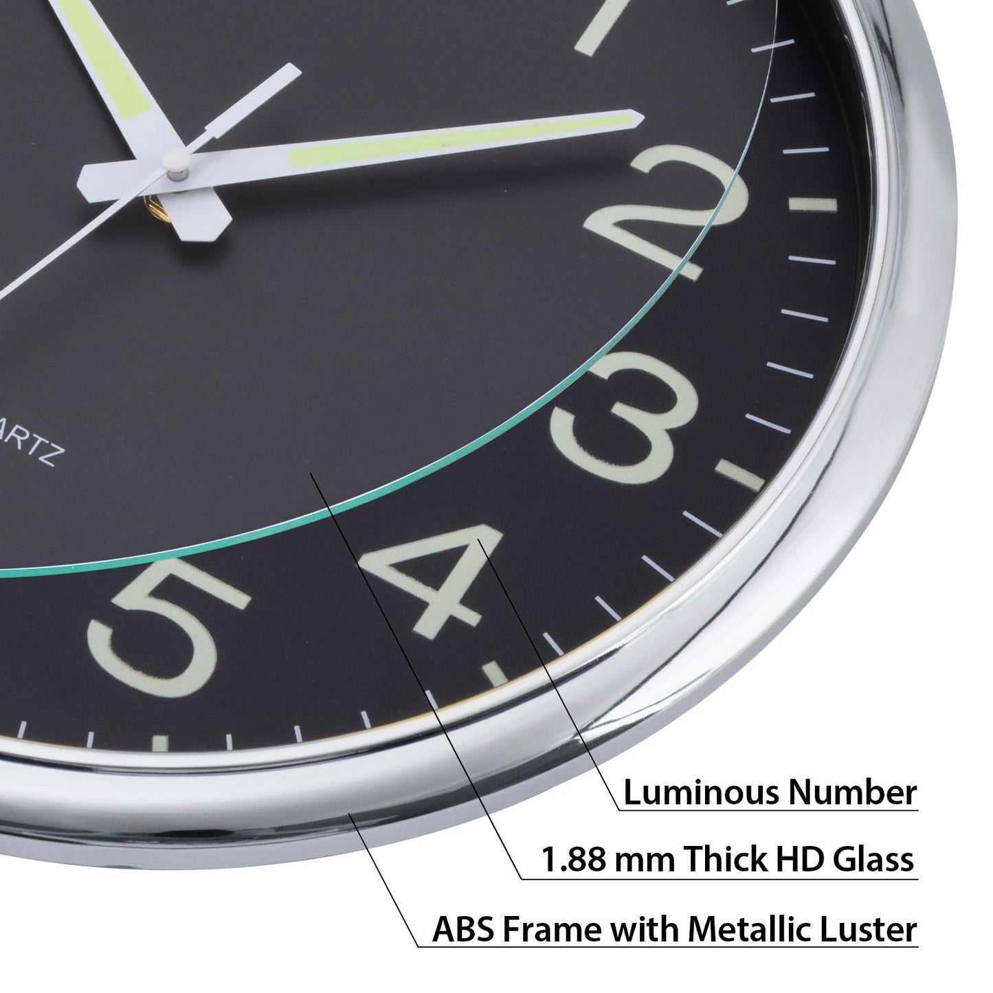 VINILITE Leuchtende Nachtlicht-Wanduhr (30cm) ohne Tickgeräusche: Batteriebetrieben für Wohnzimmer, Schlafzimmer, Büro