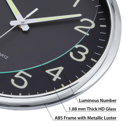 VINILITE Leuchtende Nachtlicht-Wanduhr (30cm) ohne Tickgeräusche: Batteriebetrieben für Wohnzimmer, Schlafzimmer, Büro